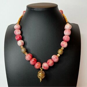 Vintage Chunky PINK JADEITE 13.5mm Bead Necklace 16"